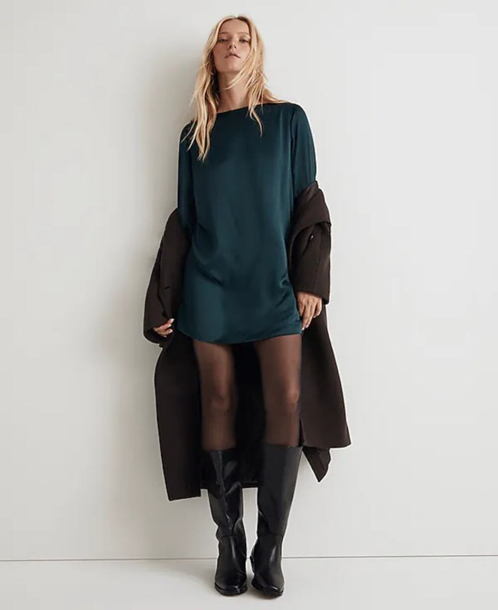 Madewell Erika Chic Minimalist Shift Mini Dress smoky spruce XS NWT